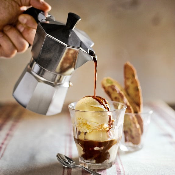 Moka Coffee Pot Espresso Glass And Coffee Beans Stock Photo